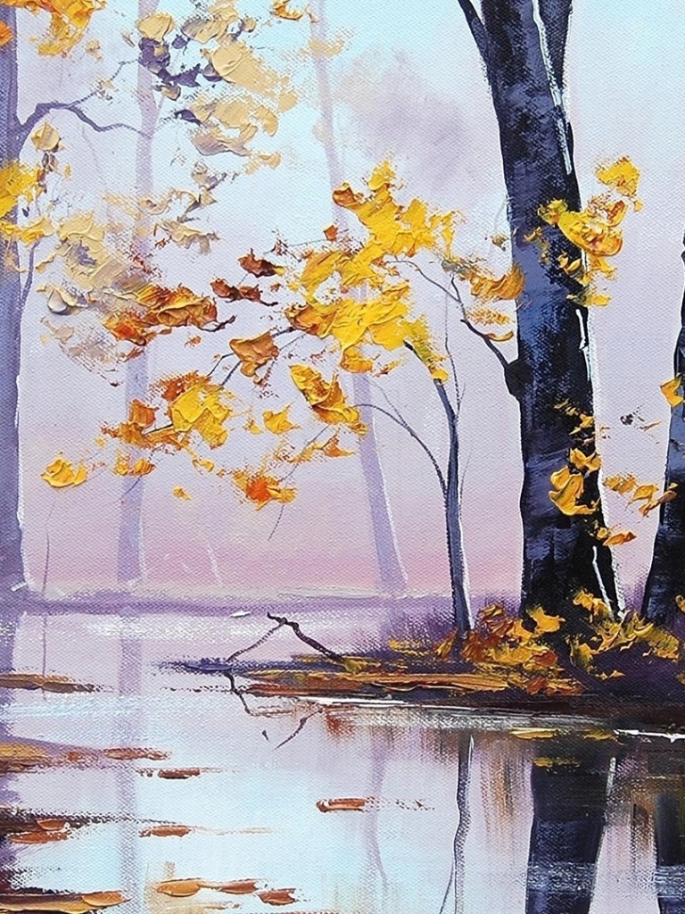 768x1024 768x1024 Autumn Scenery Oil Painting Ipad Mini Wallpaper - Mini Oil Painting