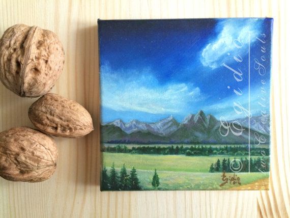 570x428 Miniature Oil Painting With Rocky Mountains Small 4x4 Oil Painting - Mini Oil Painting