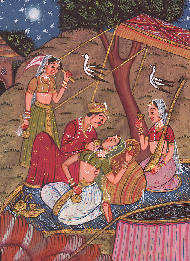 654x900 King Of India Mughal Art Of Love Kamsutra Paper Painting Artwork - Miniature Art Painting