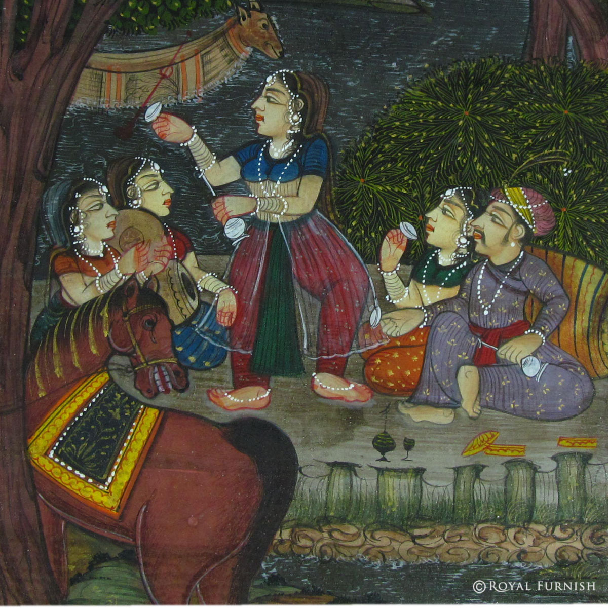 1200x1200 Mughal King Love Scene Rajasthani Miniature Painting Wall Art - Miniature Art Painting