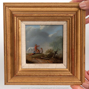 300x300 Unusual Miniature Oil Painting 4 Sq. Landscape Antique Landscape - Miniature Oil Painting
