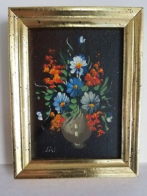 300x400 Vintage Original Floral Miniature Oil Painting Signed Lisi 3 34 - Miniature Oil Painting