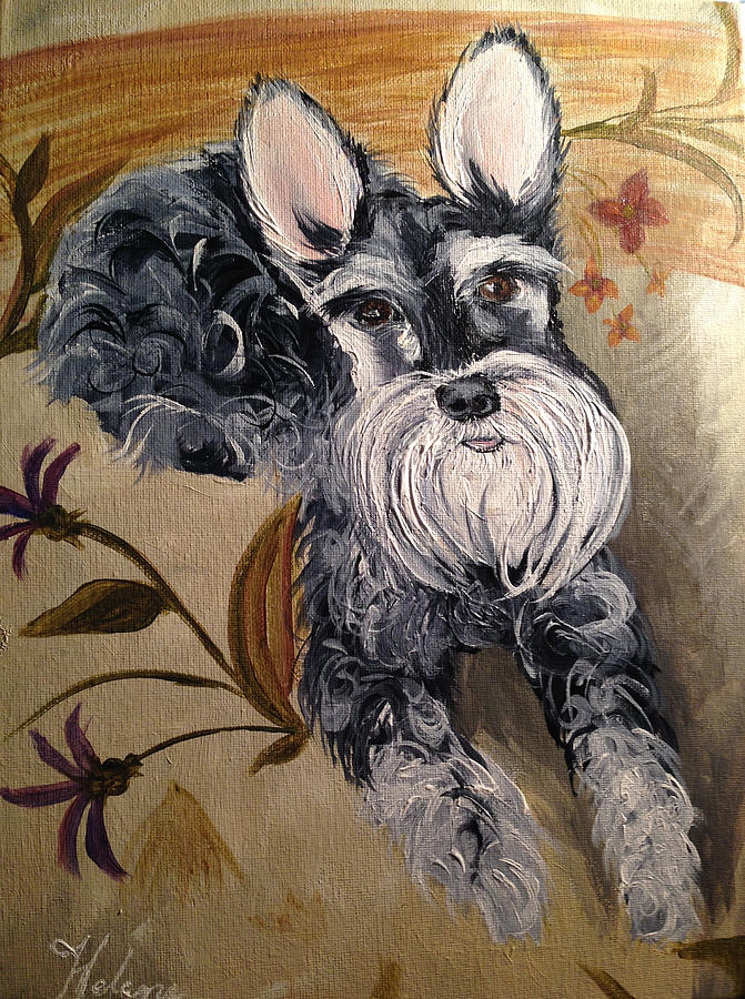 671x900 Miniature Schnauzer Painting By Helene Thomason - Miniature Schnauzer Painting