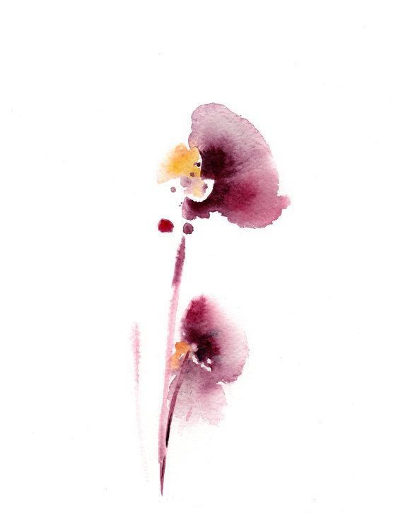 570x726 Minimalist Flowers Painting Art Print, Watercolor Art, Burgundy - Minimalist Flower Painting