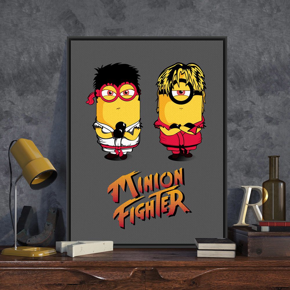 1000x1000 Game Street Fighter Minion Black Pop Movie A3 Poster Print - Minion Painting On Canvas