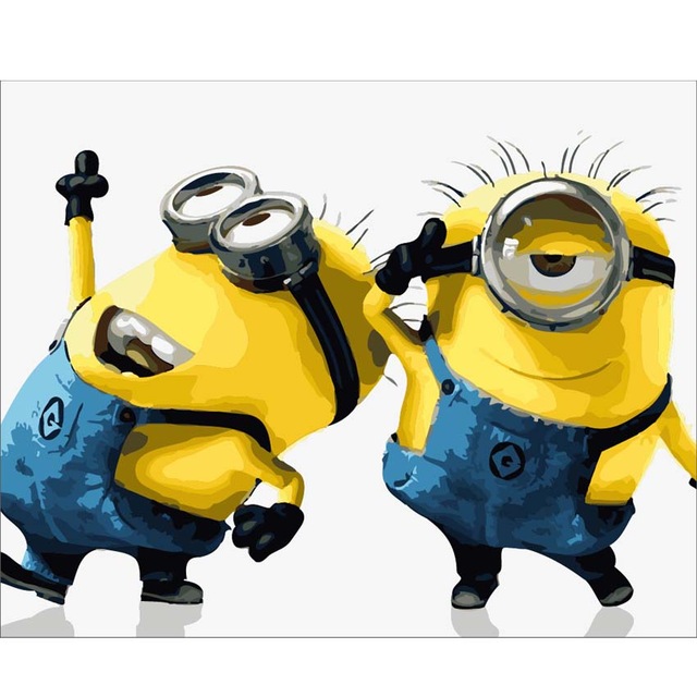 640x640 Carton Minions Pictures Diy Painting By Numbers No Frame Drawing - Minion Painting On Canvas
