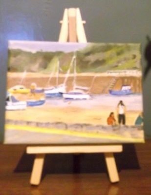 309x400 Original Mini Painting Complete With Easel. Stonehaven Harbour - Minipainting
