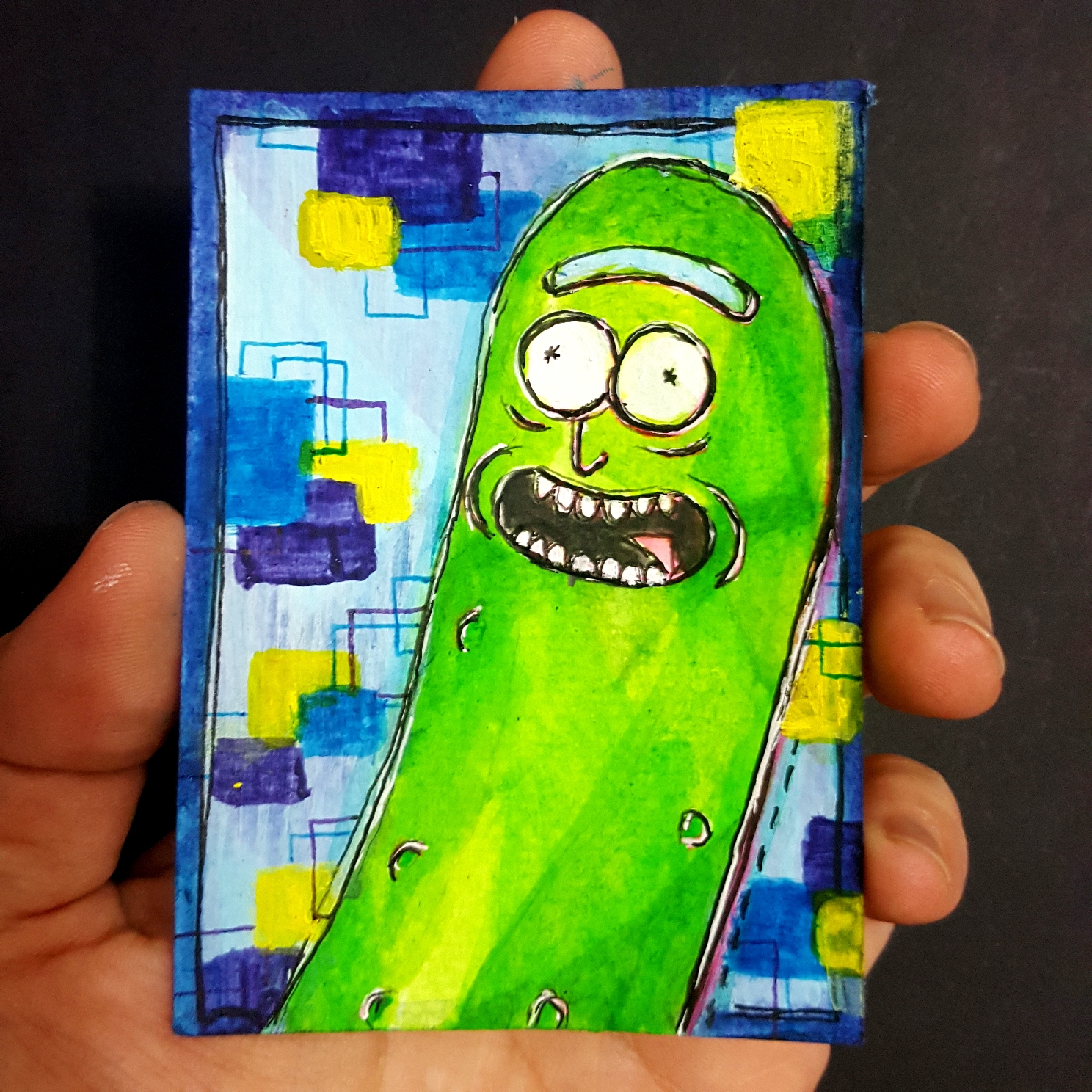 1488x1488 Pickle Rick (1x Original Fluorescent Mini Painting) Art By - Minipainting