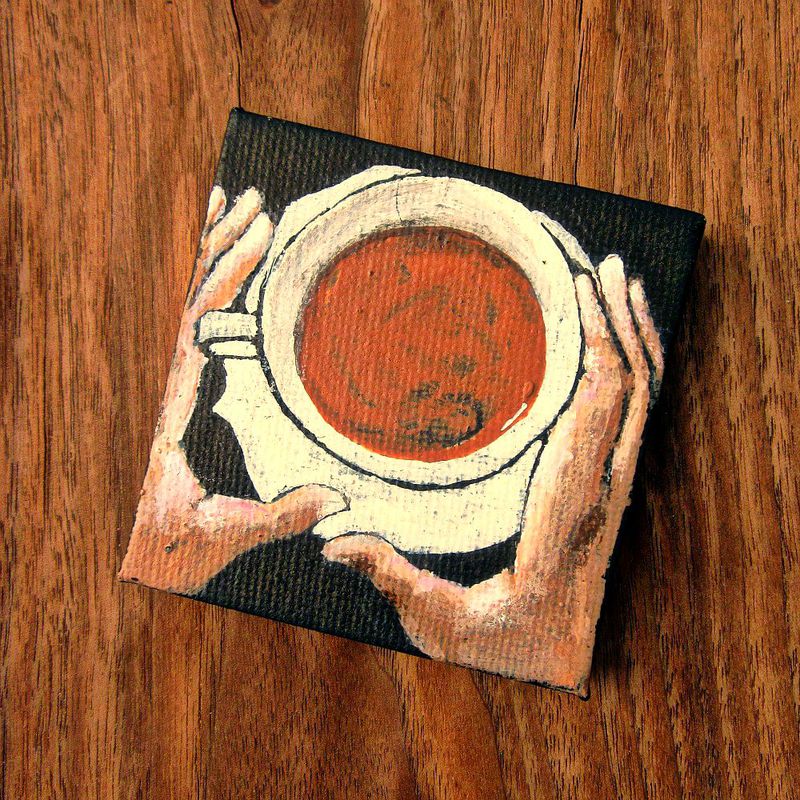 800x800 Mini Painting, Miniature Original Acrylic Coffee Cup On Canvas - Minipainting