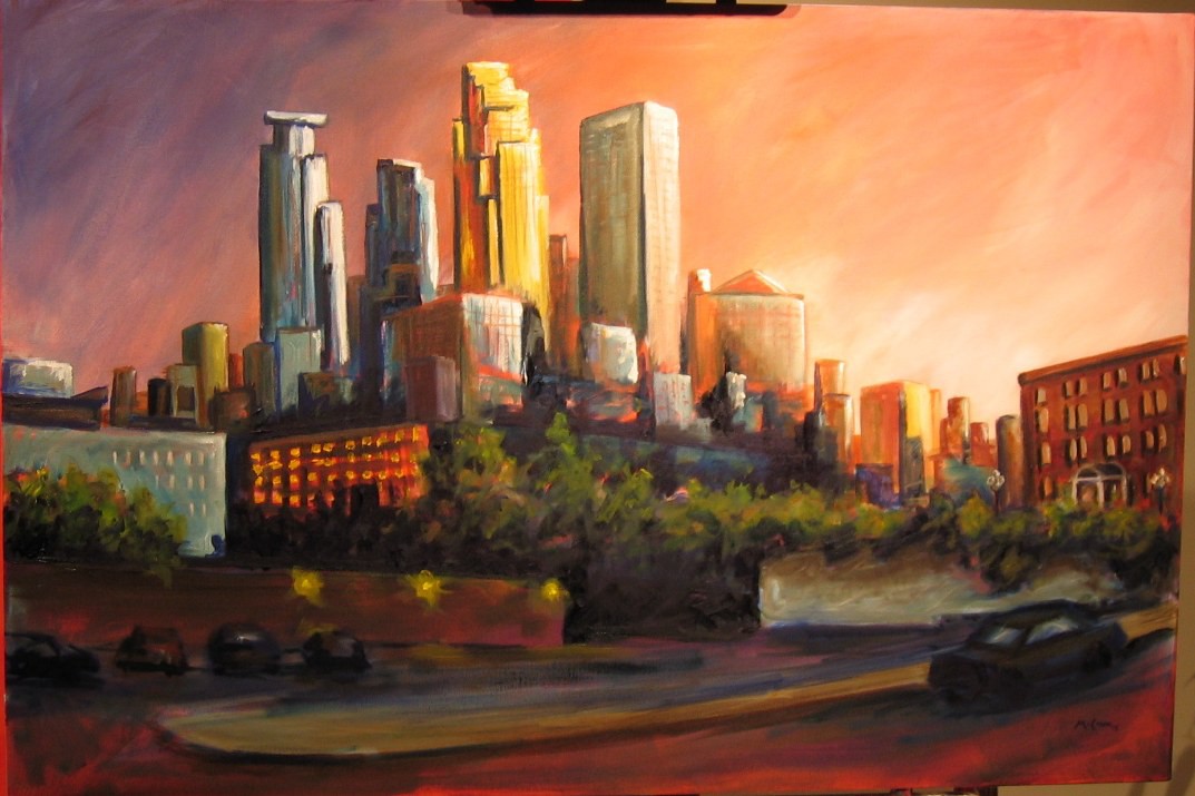 1073x715 Minneapolis Skyline Painting - Minneapolis Skyline Painting