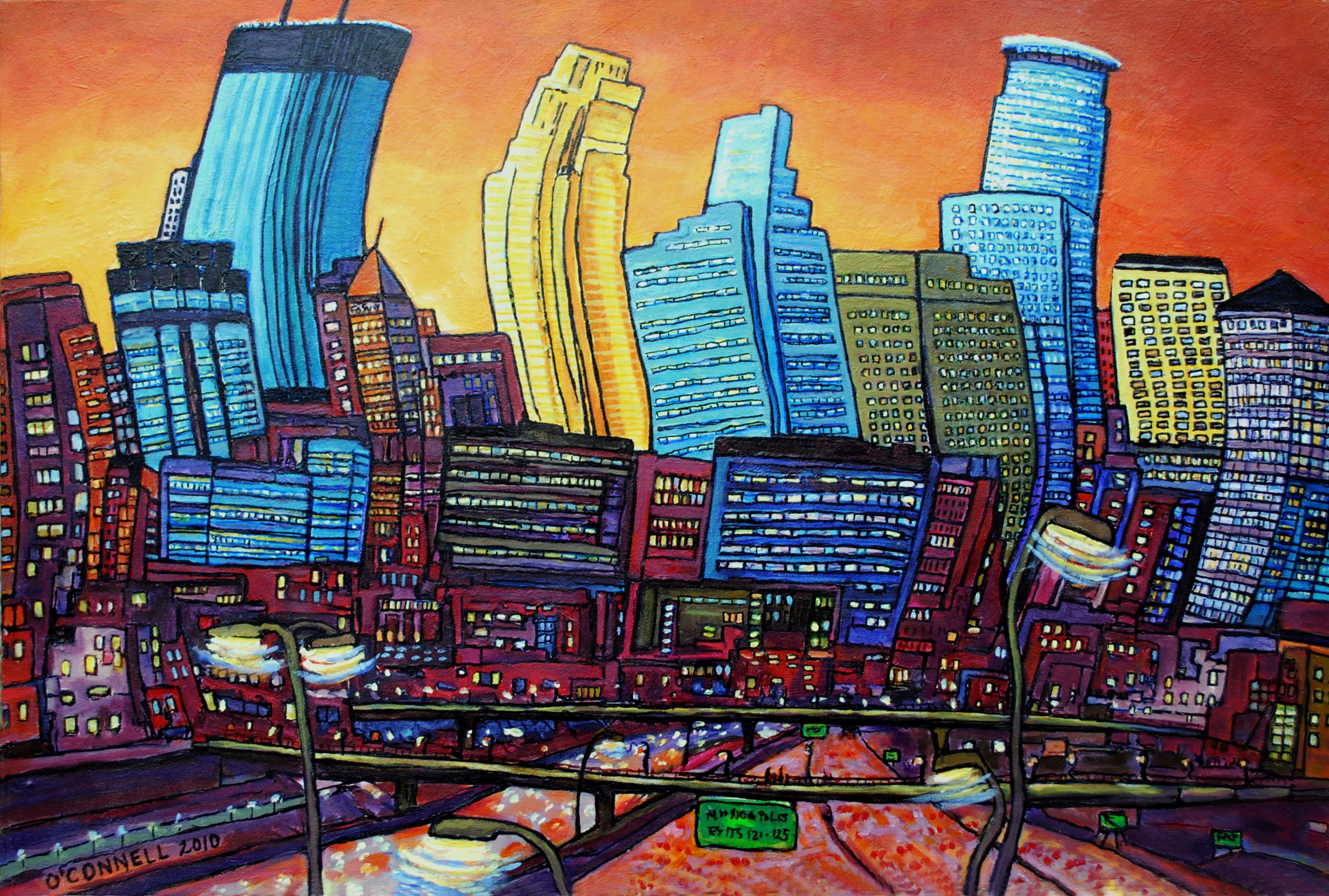 3329x2246 Minneapolis James O'Connell, The Painter - Minneapolis Skyline Painting