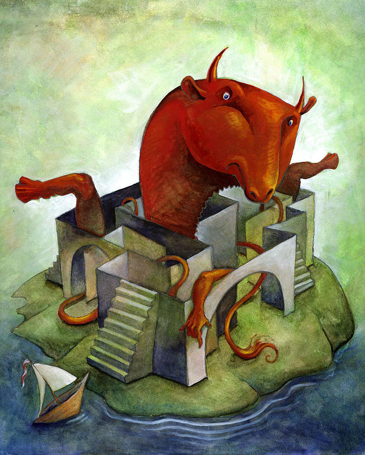 722x900 Minotaur In The Labyrinth Painting By Steve Morrison - Minotaur Painting