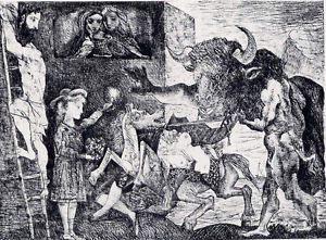 300x221 Postcard Pablo Picasso Minotauromachy 1935 Etching Modern Art Rare - Minotauromachy Painting