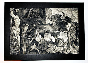 300x217 Pablo Picasso Minotauromachy Framed Art Reproduction Giclee 8.3x12 - Minotauromachy Painting