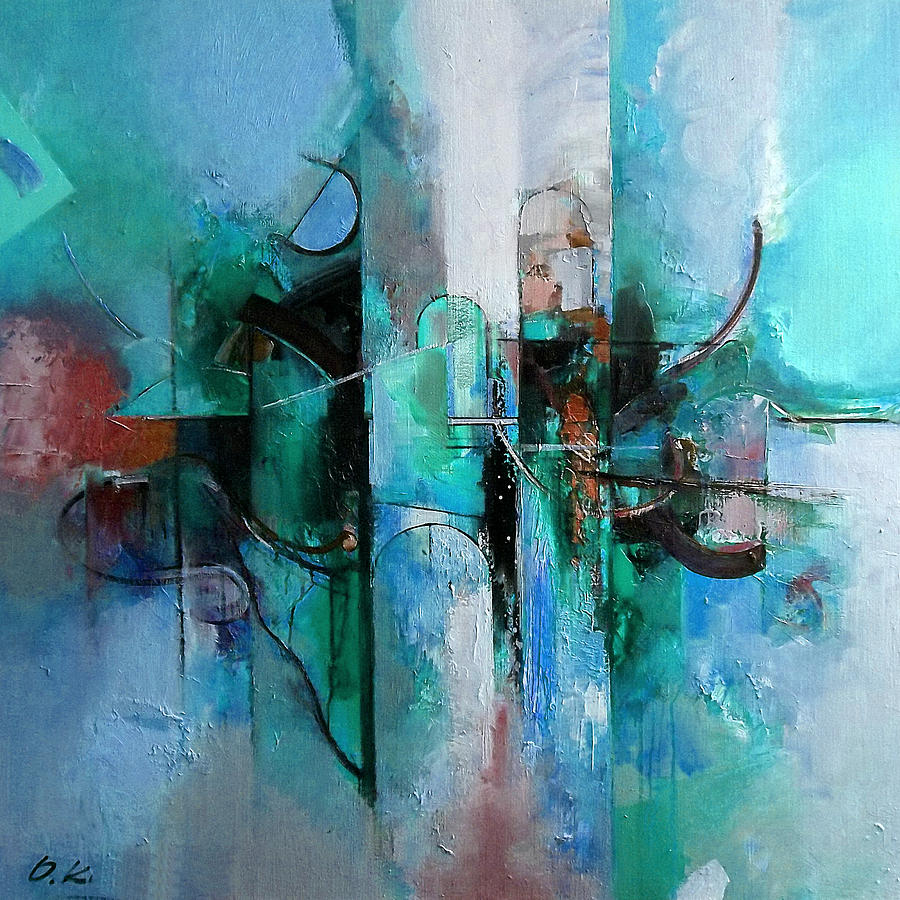 900x900 Mirage In Teal Painting By Ognian Kuzmanov - Mirage Painting