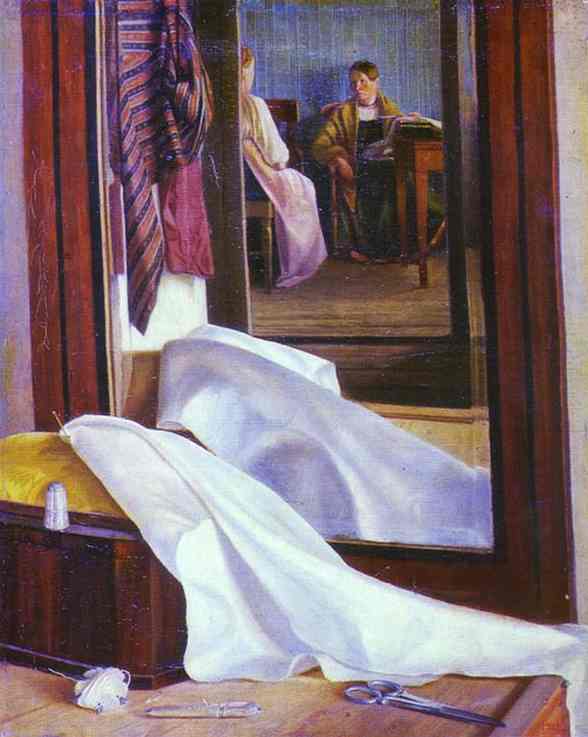 588x737 Reflection In The Mirror Second Half Of 1840s Painting Grigoriy - Mirror Image In Painting