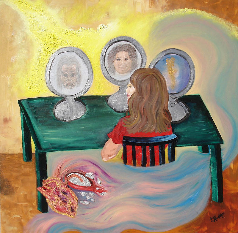 800x785 Woman In The Mirror Painting By Lisa Kramer - Mirror Image In Painting