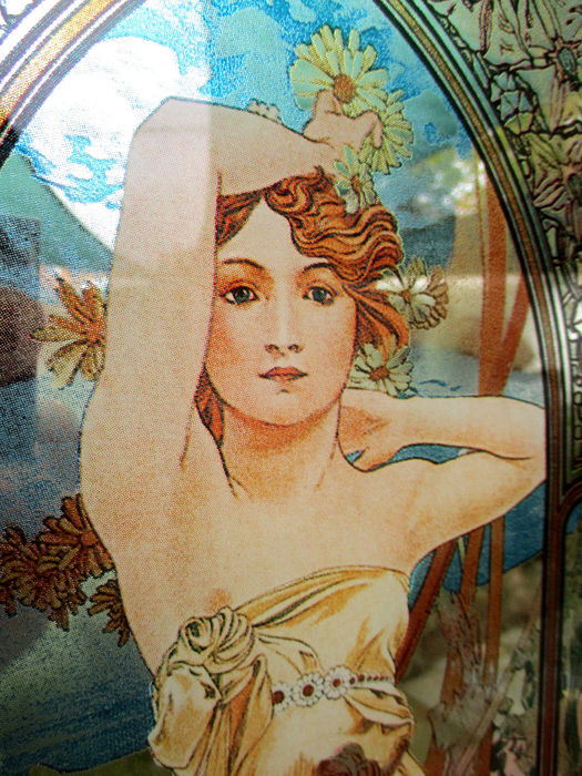 525x700 Rare Alphonse Mucha Mirror Painted Work Times Of The Day - Mirror Painting