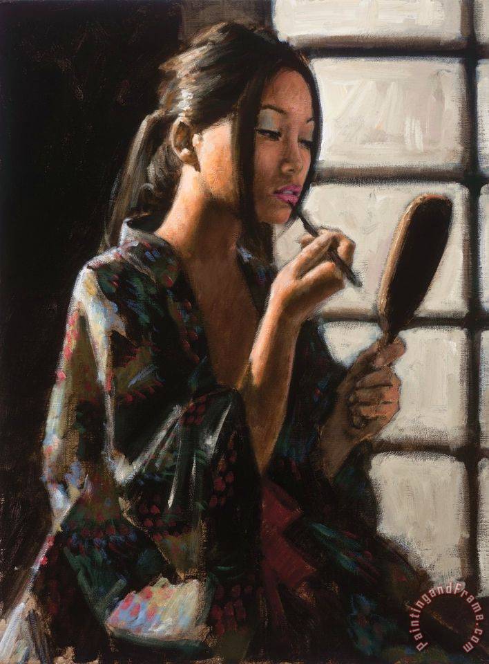 708x960 Fabian Perez Geisha With Mirror Painting - Mirror Painting