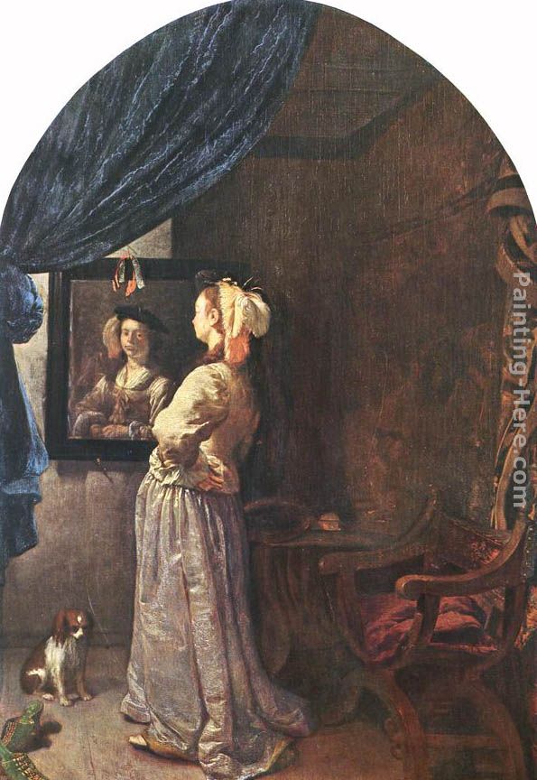 595x864 Frans Van Mieris Woman Before The Mirror Painting Anysize 50% Off - Mirror Painting