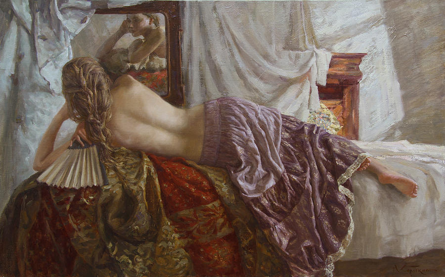 900x560 Before The Mirror Painting By Korobkin Anatoly - Mirror Painting Images