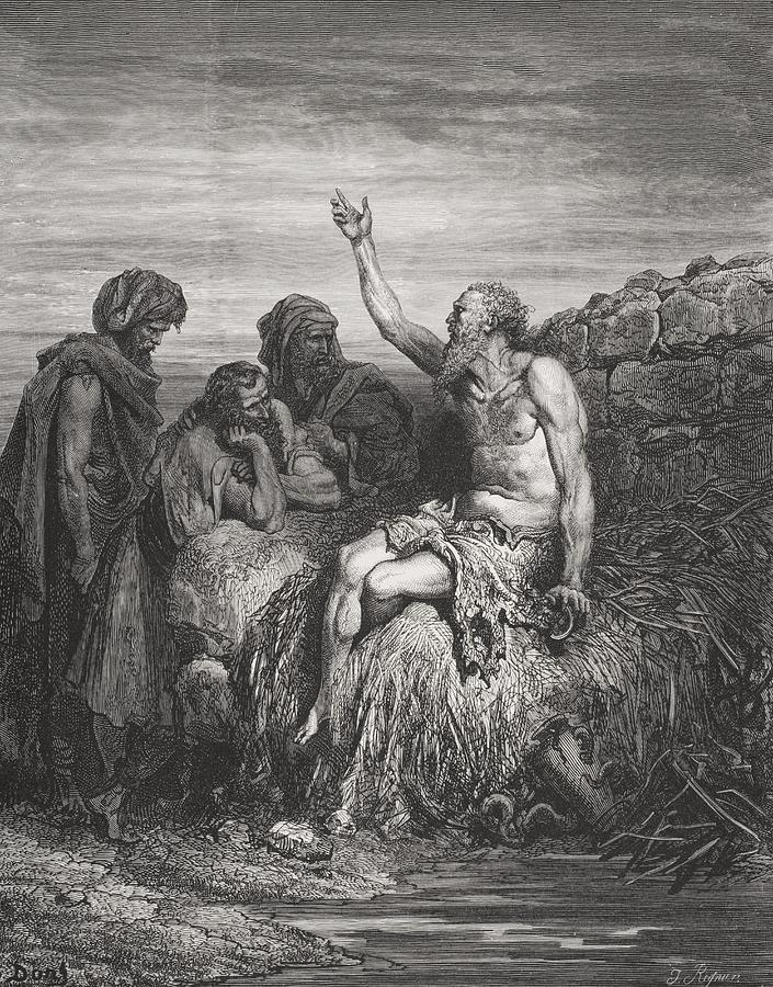 705x900 Job And His Friends Painting By Gustave Dore - Misery Painting