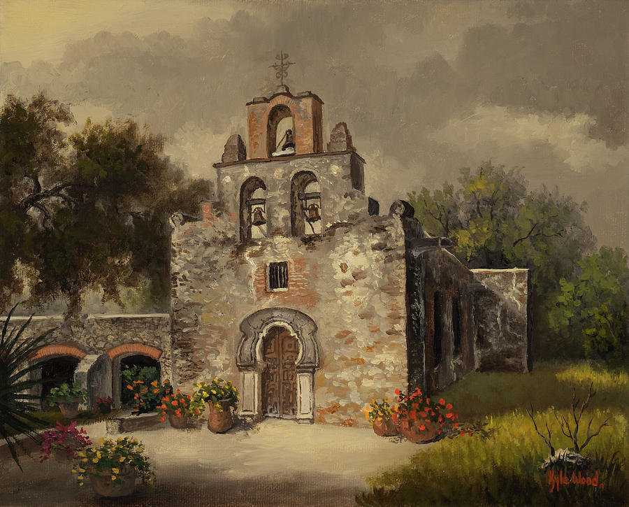 900x725 Mission Espada Painting By Kyle Wood - Mission Painting