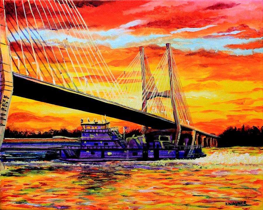 900x720 Mississippi River Bridge Greenville Ms Painting By Karl Wagner - Mississippi Painting