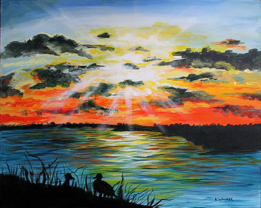 900x718 Mississippi River Sunset Painting By Karl Wagner - Mississippi Painting