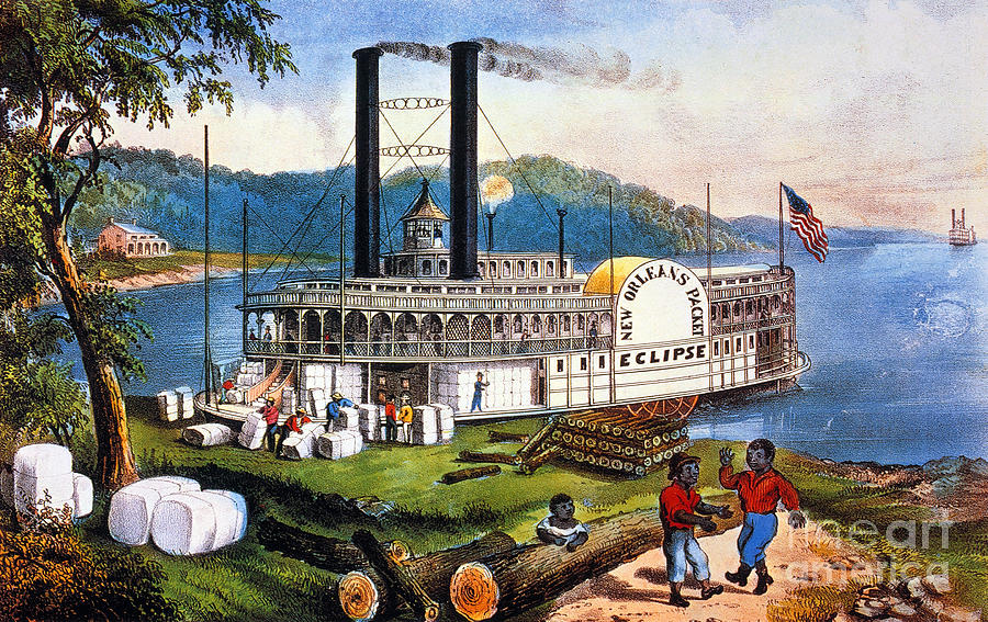 900x567 Mississippi Steamboat 1870 Painting By Granger - Mississippi Painting