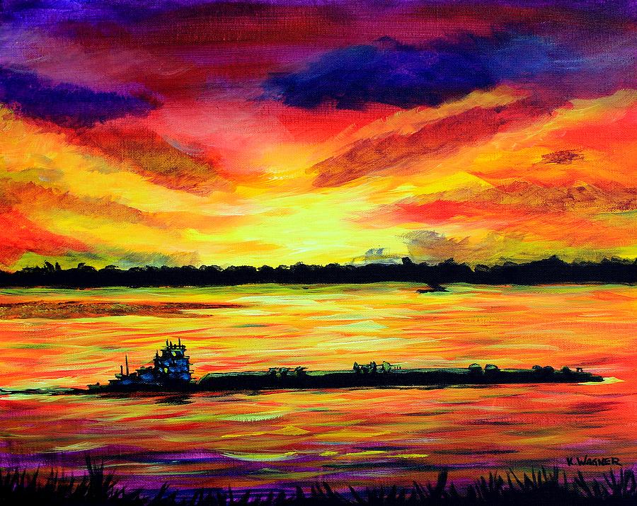 900x715 Tugboat On The Mississippi Painting By Karl Wagner - Mississippi Painting