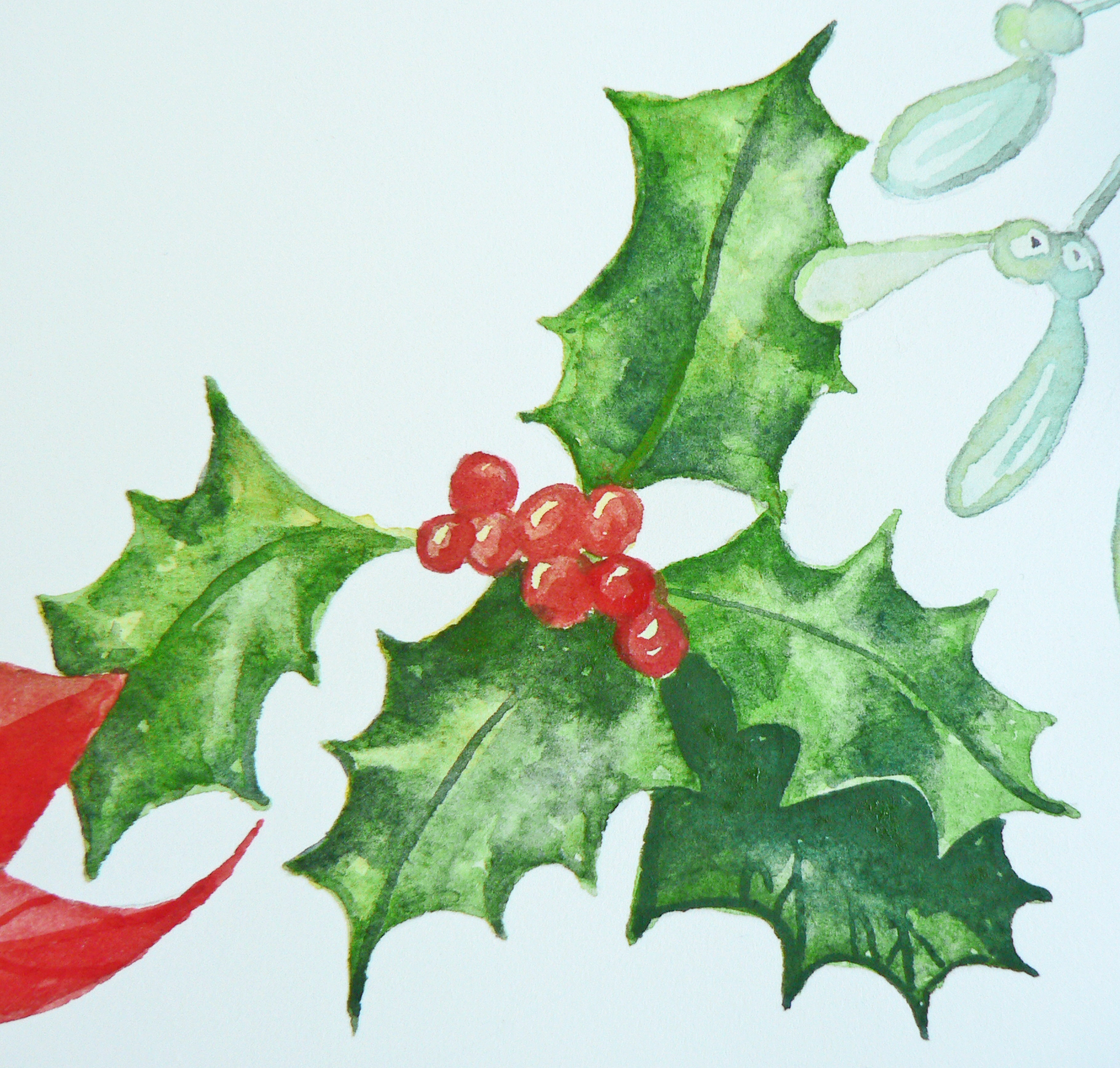 1819x1734 How To Paint A Christmas Wreath Watercolour Demo Alison - Mistletoe Painting