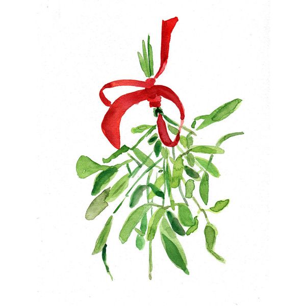 600x600 Mistletoe Art Print Of Original Watercolor Painting ,christmas - Mistletoe Painting
