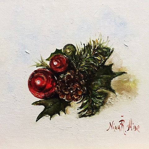 480x481 Mistletoe Original Oil Painting Nina R.aide Daily Painting Kitchen - Mistletoe Painting