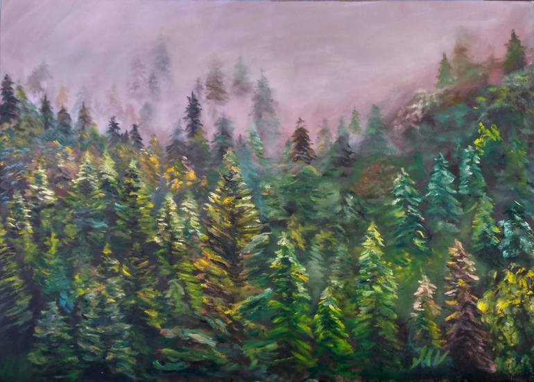 770x550 Saatchi Art Landscape Misty Forest Painting By Mykola Volchko - Misty Forest Painting