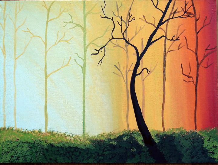 720x546 Misty Forest Acrylic Painting - Misty Forest Painting