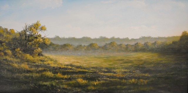640x316 Original Landscape Painting (Misty Morning) - Misty Morning Painting