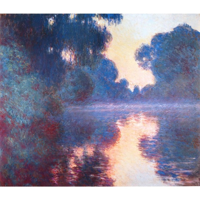 640x640 Decoration Oil Painting Misty Morning On Seine In Bue Claude Monet - Misty Morning Painting