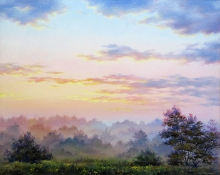 450x358 Misty Morning, Original Oil Landscape Painting By Varvara Harmon - Misty Morning Painting