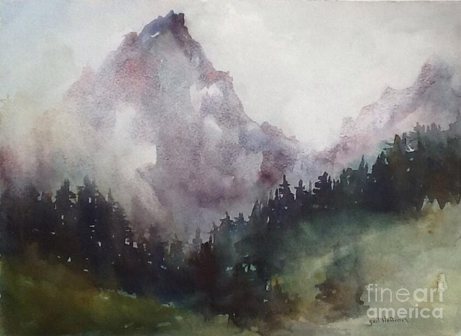 900x656 Misty Mountain Painting By Gail Heffron - Misty Mountain Painting
