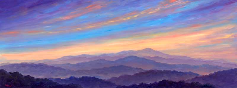 800x296 Misty Mountain Ridges Oil Painting On Wood Panel - Misty Mountain Painting