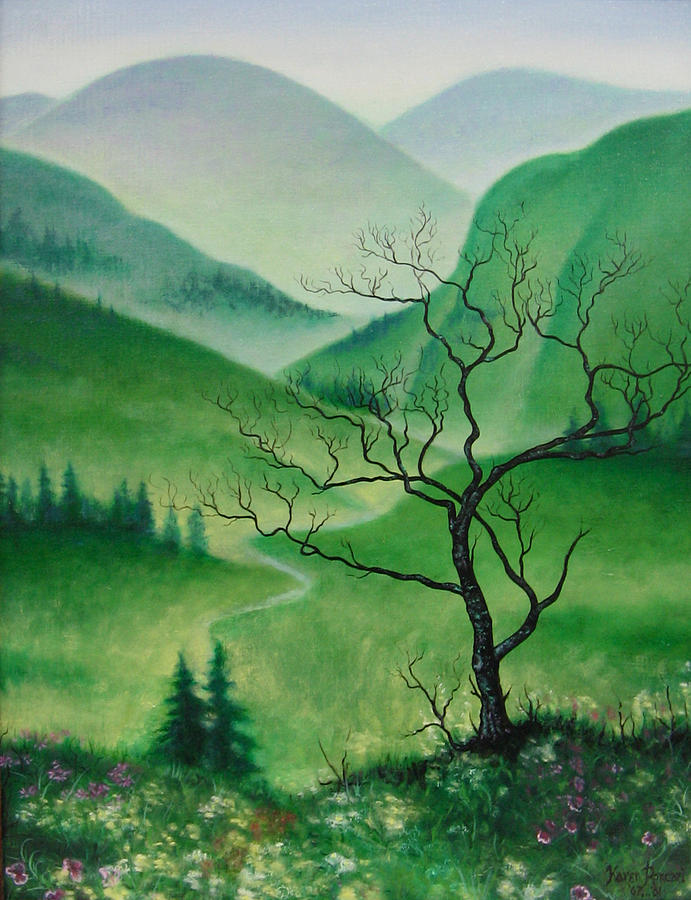 691x900 Misty Mountains Painting By Karen Roncari - Misty Mountain Painting