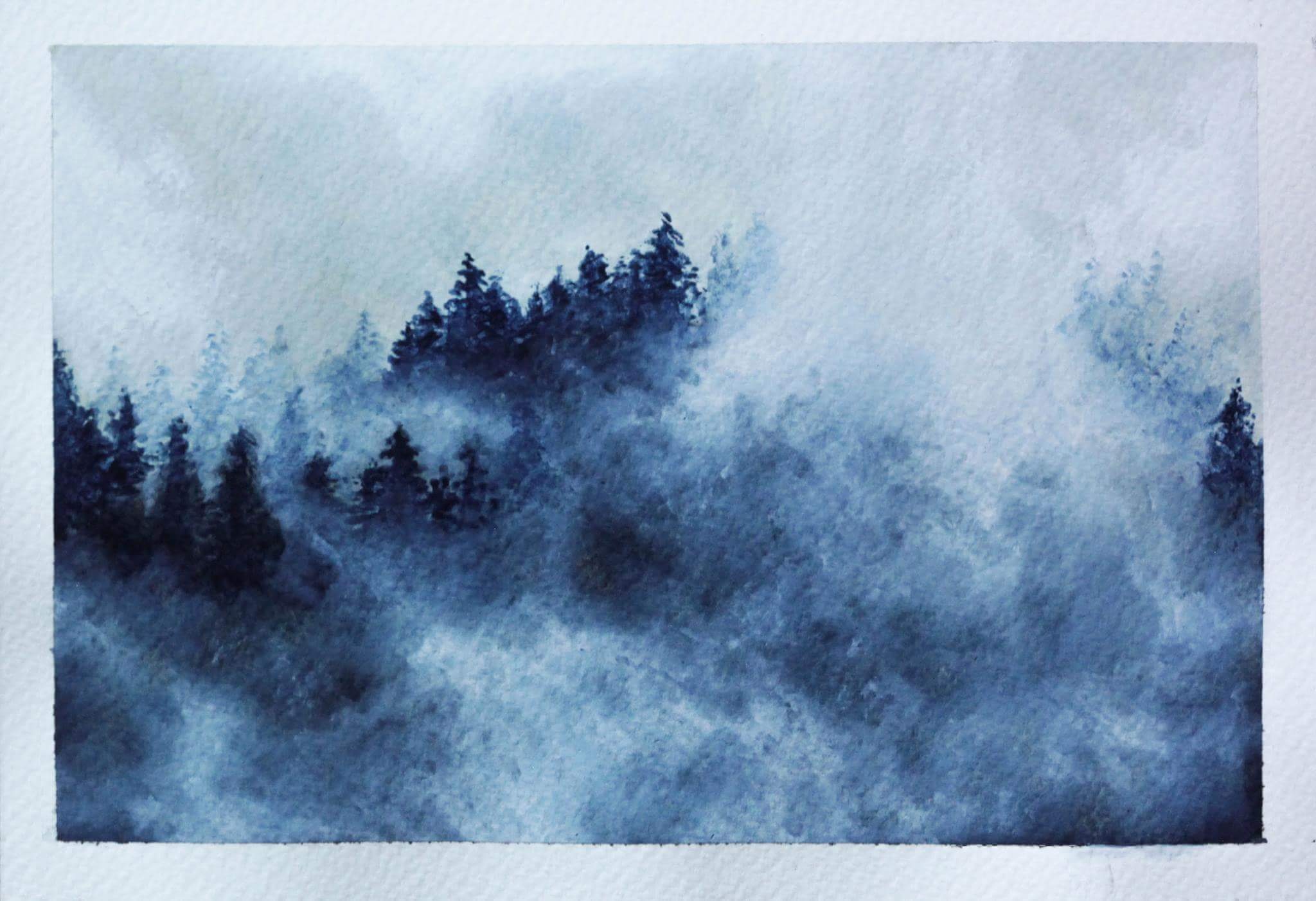 2048x1403 Misty Mountains, Watercolor, 5,5x8,5 Art - Misty Mountain Painting