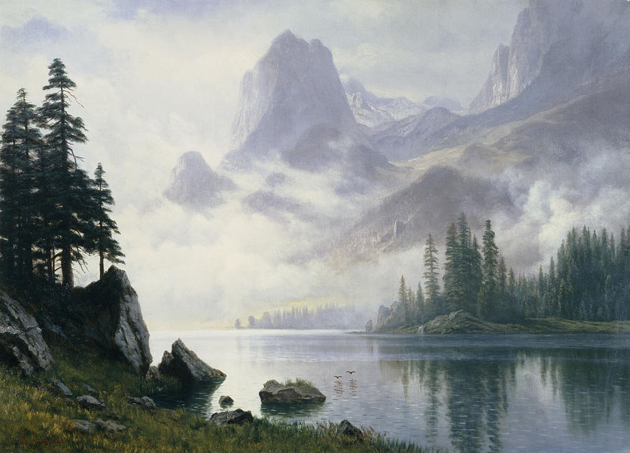 900x648 Mountain Out Of The Mist Painting By Albert Bierstadt - Misty Mountain Painting