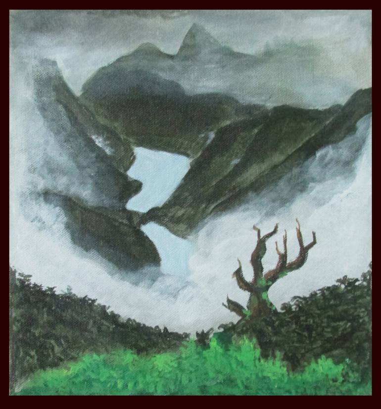 770x826 Saatchi Art Misty Mountains Painting By Jemty Jose - Misty Mountain Painting