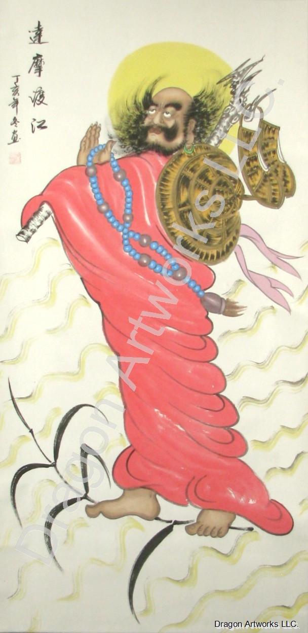 608x1248 Da Mo Crossing The River Chinese Brush Painting - Mo Painting