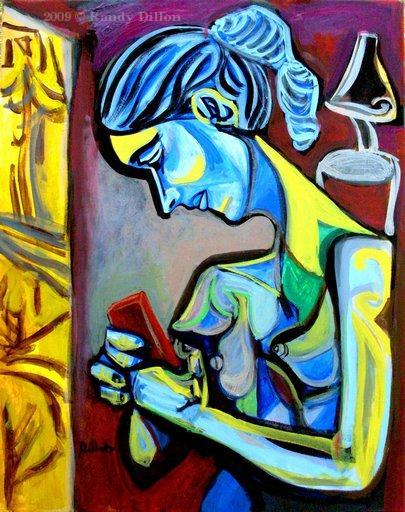 405x512 Woman Reading A Message On A Mobile Phone The Artist Randy Dillon - Mobile Painting
