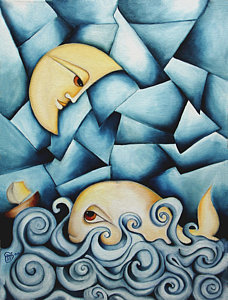 228x300 Moby Dick The Daughter Of The Moon Painting By Simona Mereu - Moby Dick Painting