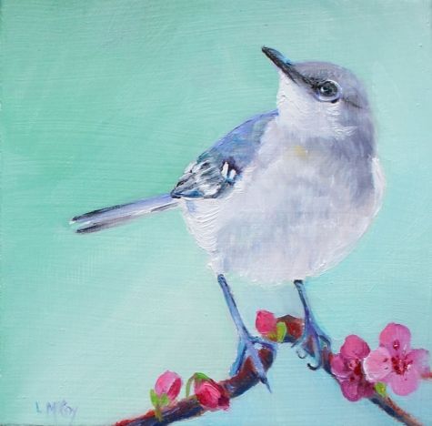 475x468 The Sky's The Limit Original Art Painting By Linda Mccoy - Mockingbird Painting
