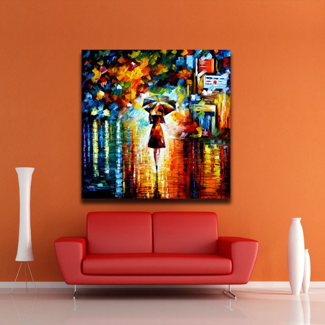 640x640 Umbrella Girl In The Rain Modern Abstract Painting Palette Knife - Modern Abstract Painting